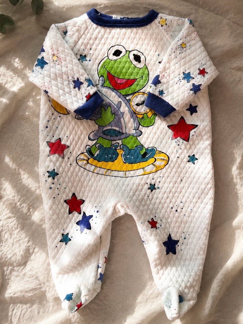 Muppet Babies Kermit Stars Quilted Footed Snap One-Piece Sleeper, Medium Vintage